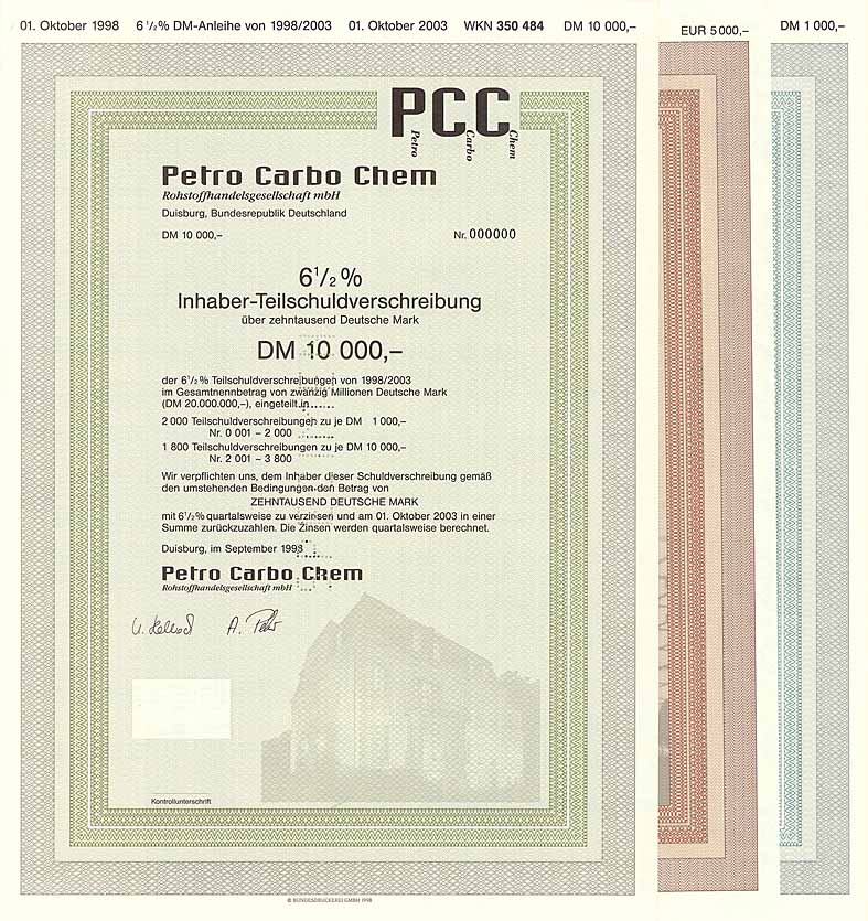 Petro Carbo Chem Rohstoffhandelsgesellschaft mbH + PCC AG (3 Stcke)