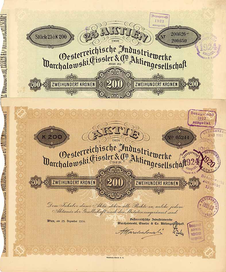 Oesterreichische Industriewerke Warchalowski, Eissler & Co. AG (2 Stcke)